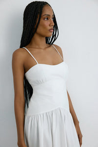 White Thin Strap Poplin Midi  Blue Dress