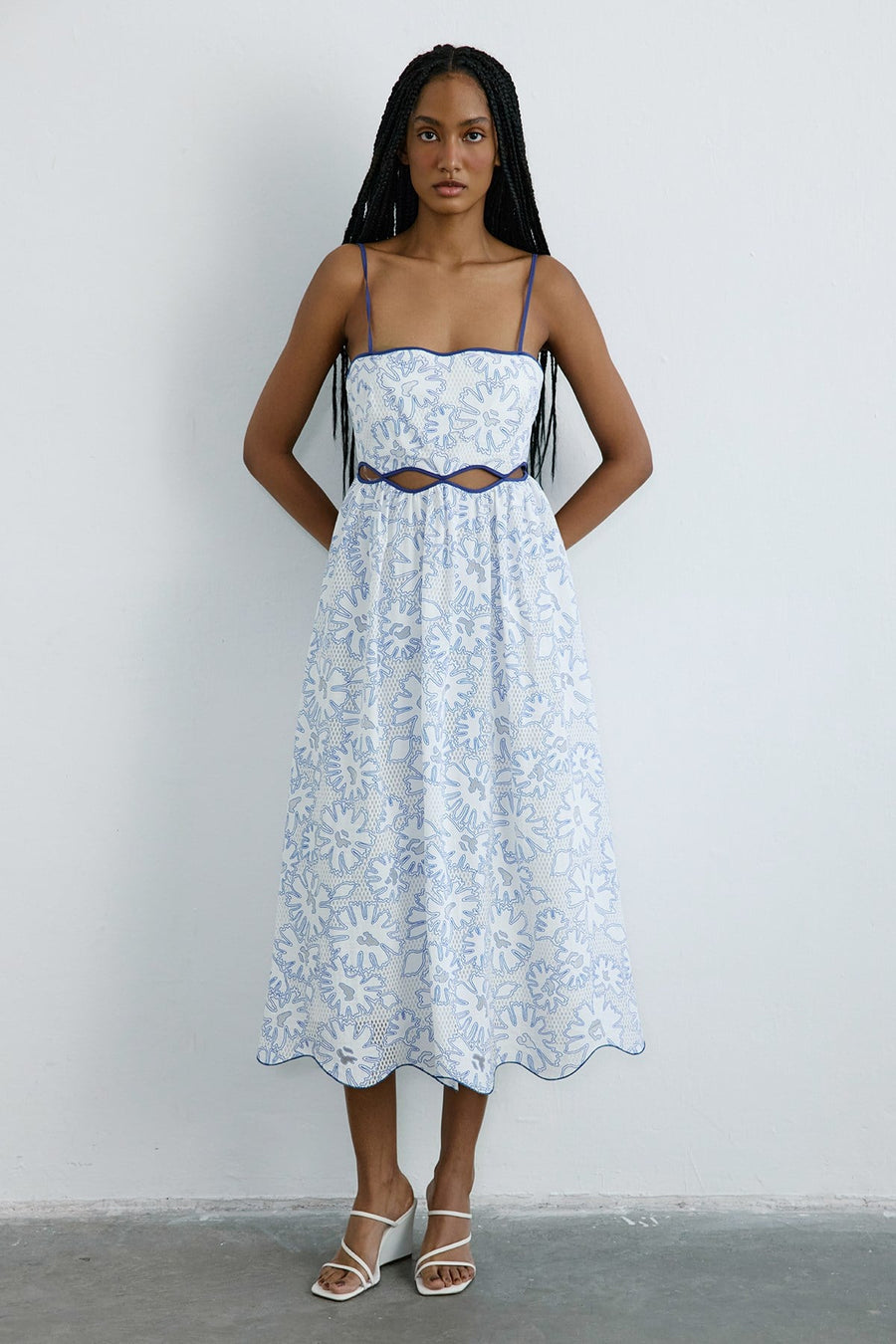 Blue Thin Strap Midi Flared Dress – Rue Les Createurs UK