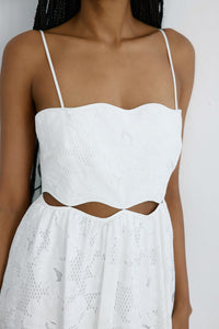 White Thin Strap Midi Flared  Dress