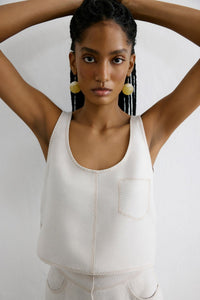 Beige Linen Blend Cropped  Blouse