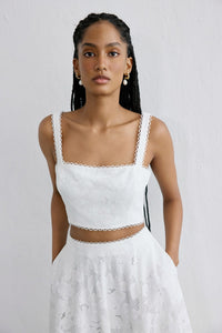 White Jacquard Square Neck Crop  Bustier