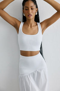 White Square Neck Thick Strap  Crop Blouse
