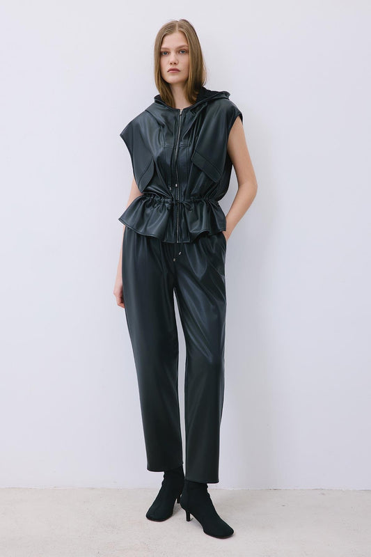 Adjustable Faux Leather Hooded Vest