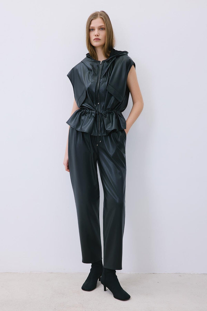 Adjustable Faux Leather Hooded Vest