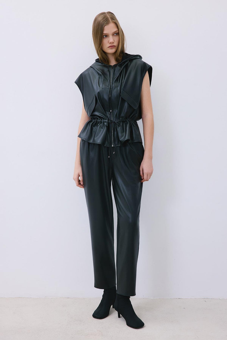 Adjustable Faux Leather Hooded Vest