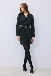 Anthracite Mini Wrap Dress With Gold Belt Detail
