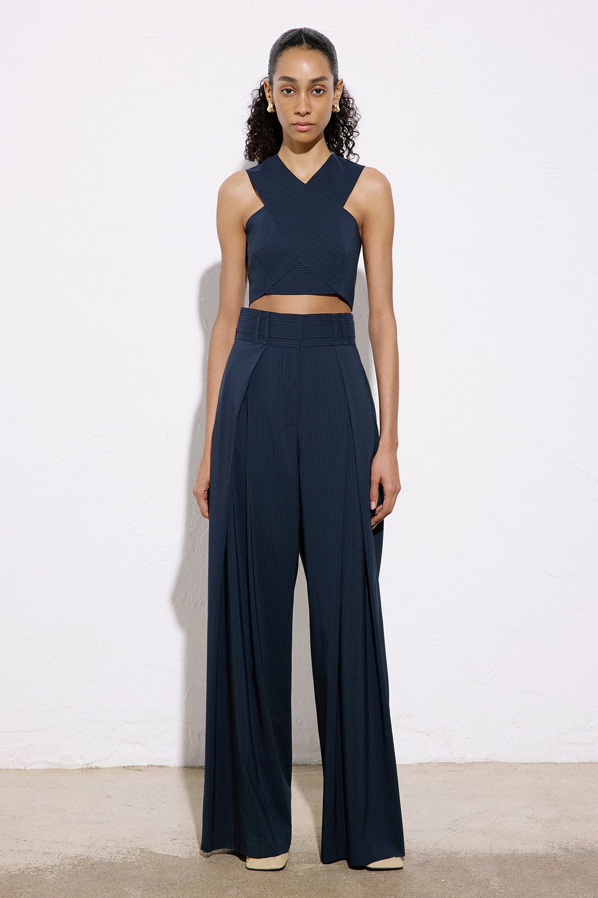 Asymmetric Detailed Striped Crop  Blue Bustier