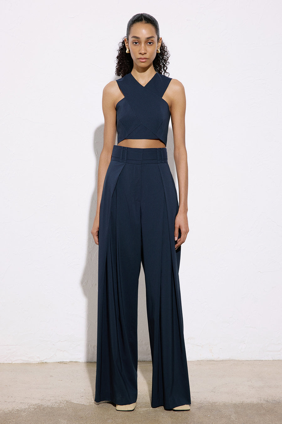 Asymmetric Detailed Striped Crop  Blue Bustier