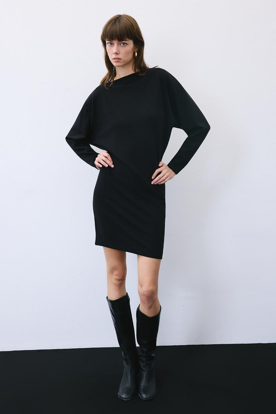 Asymmetric Knit Mini Dress