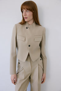 Beige Asymmetric Lined Slim Fit  Blazer