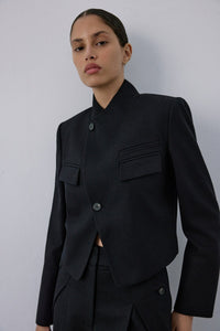 Black Asymmetric Lined Slim Fit  Blazer