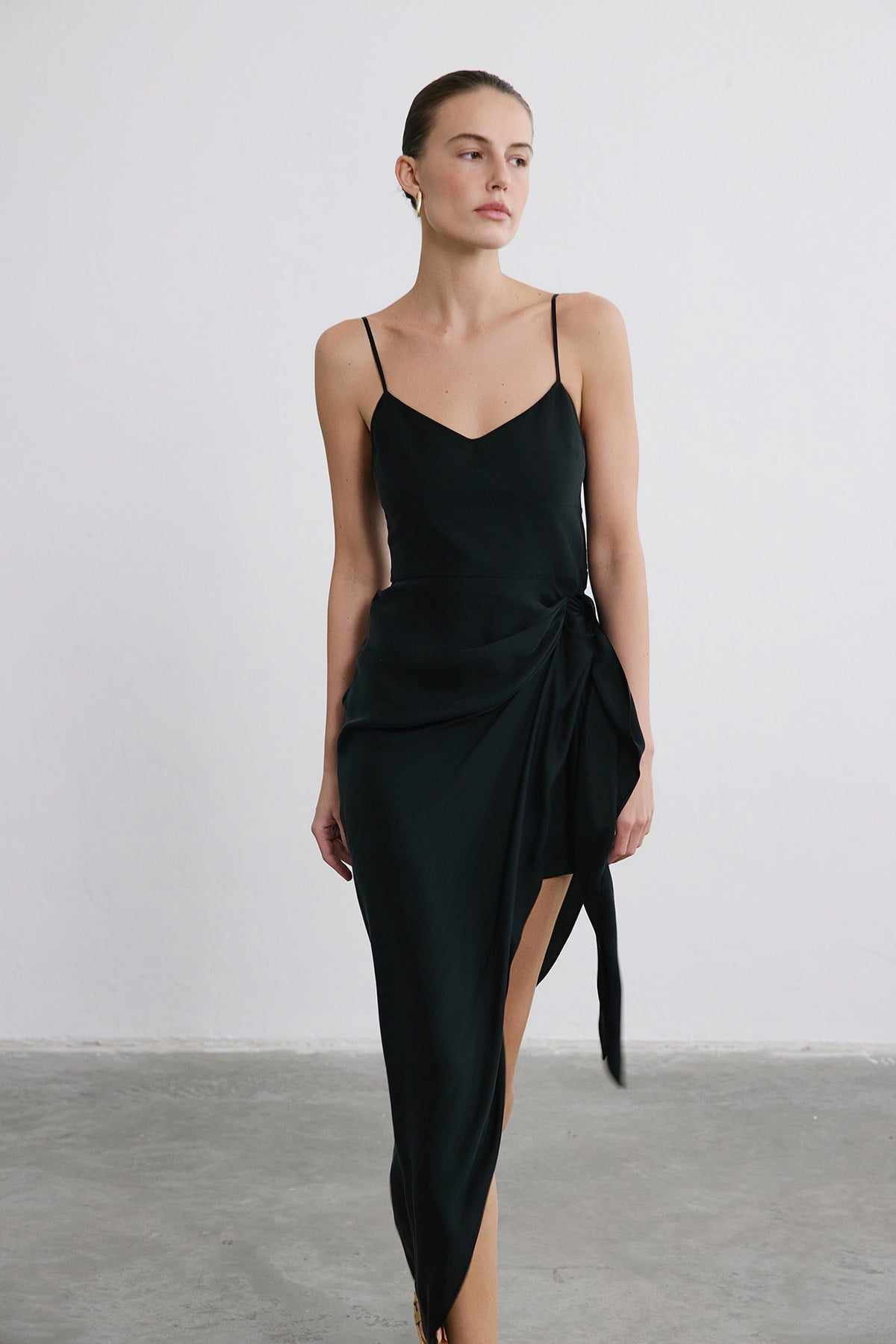 Asymmetric Tie Detail Midi  Dress