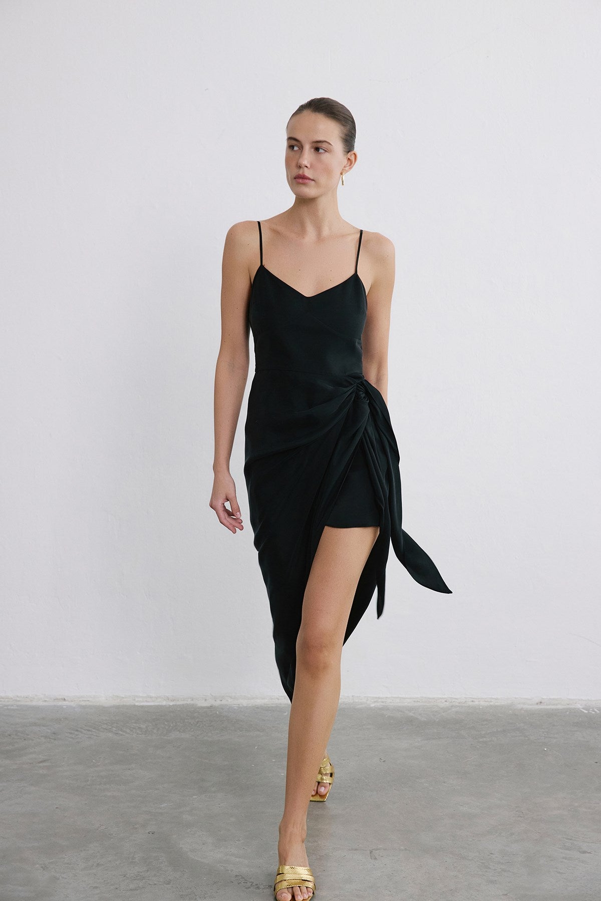 Asymmetric Tie Detail Midi  Dress
