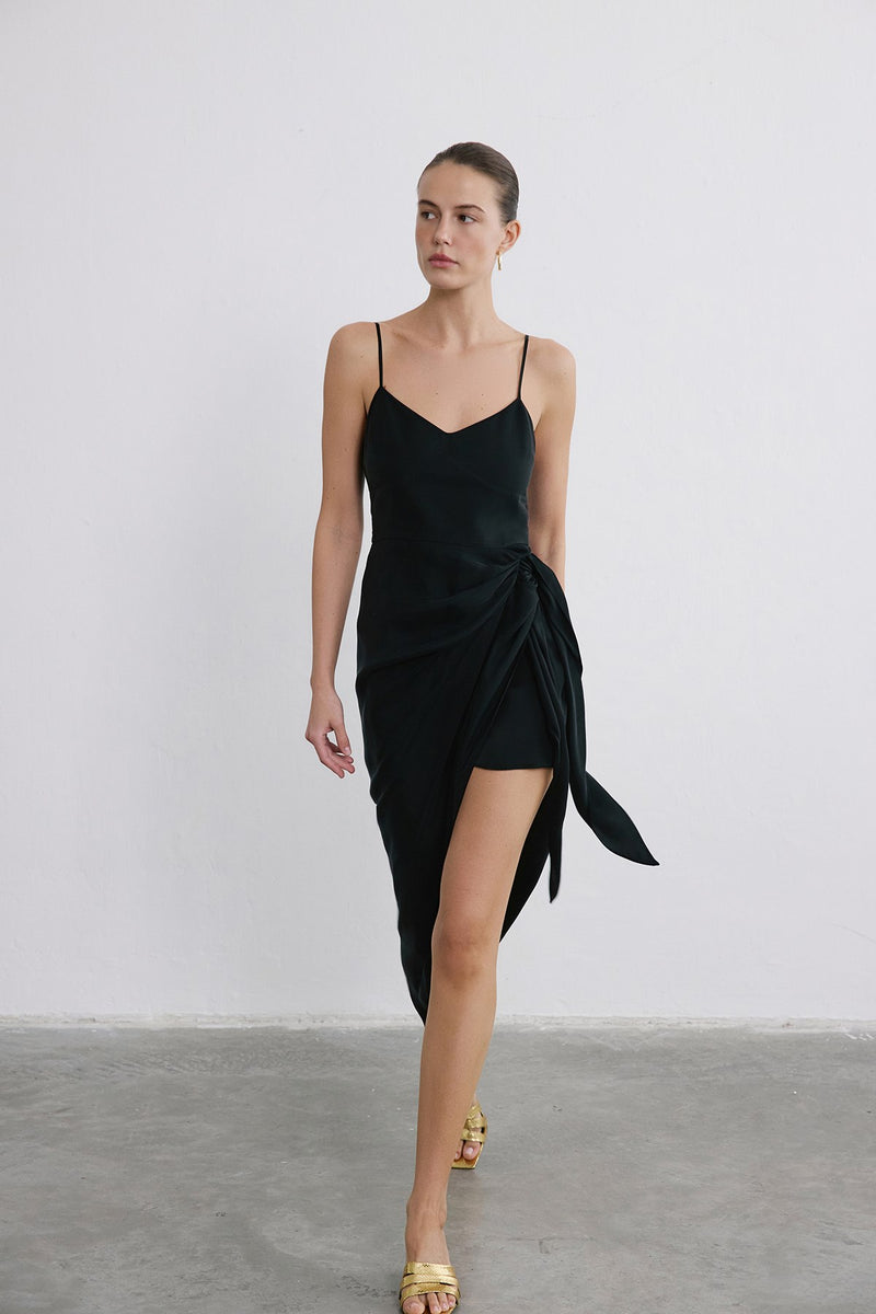 Asymmetric Tie Detail Midi  Dress