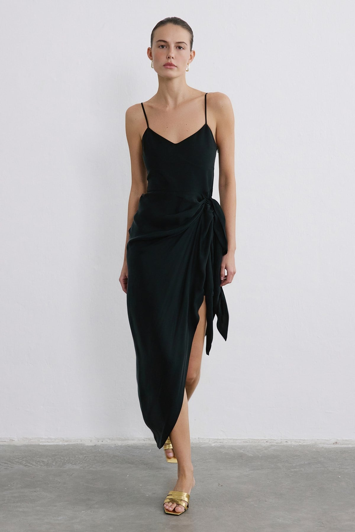 Asymmetric Tie Detail Midi  Dress