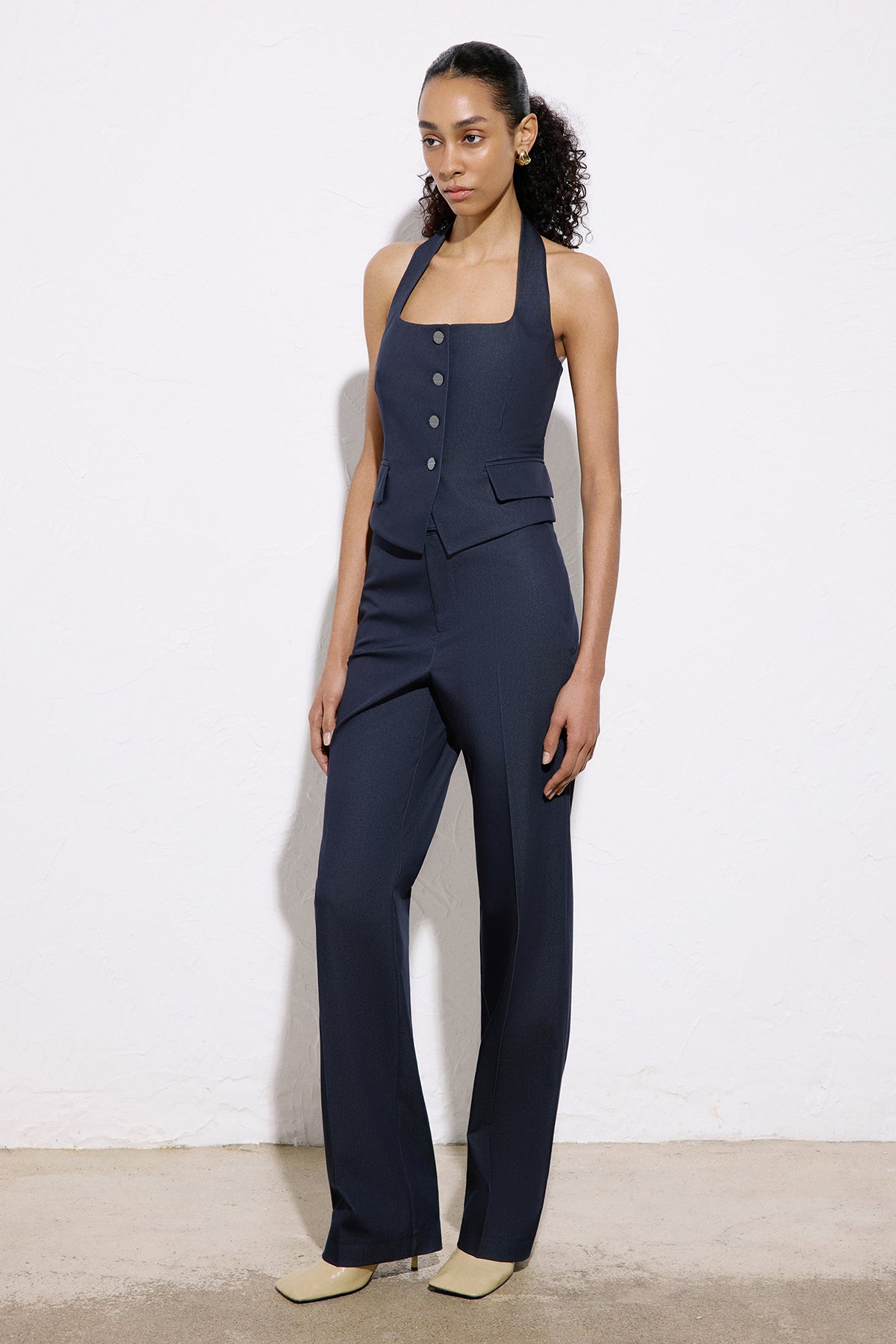 Back Cut-Out Denim Textured Crop  Bustier