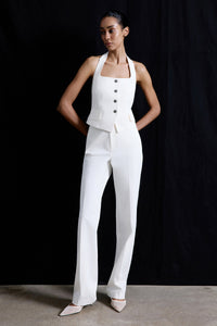 Ecru Back Cut-out Denim Textured Crop  Bustier