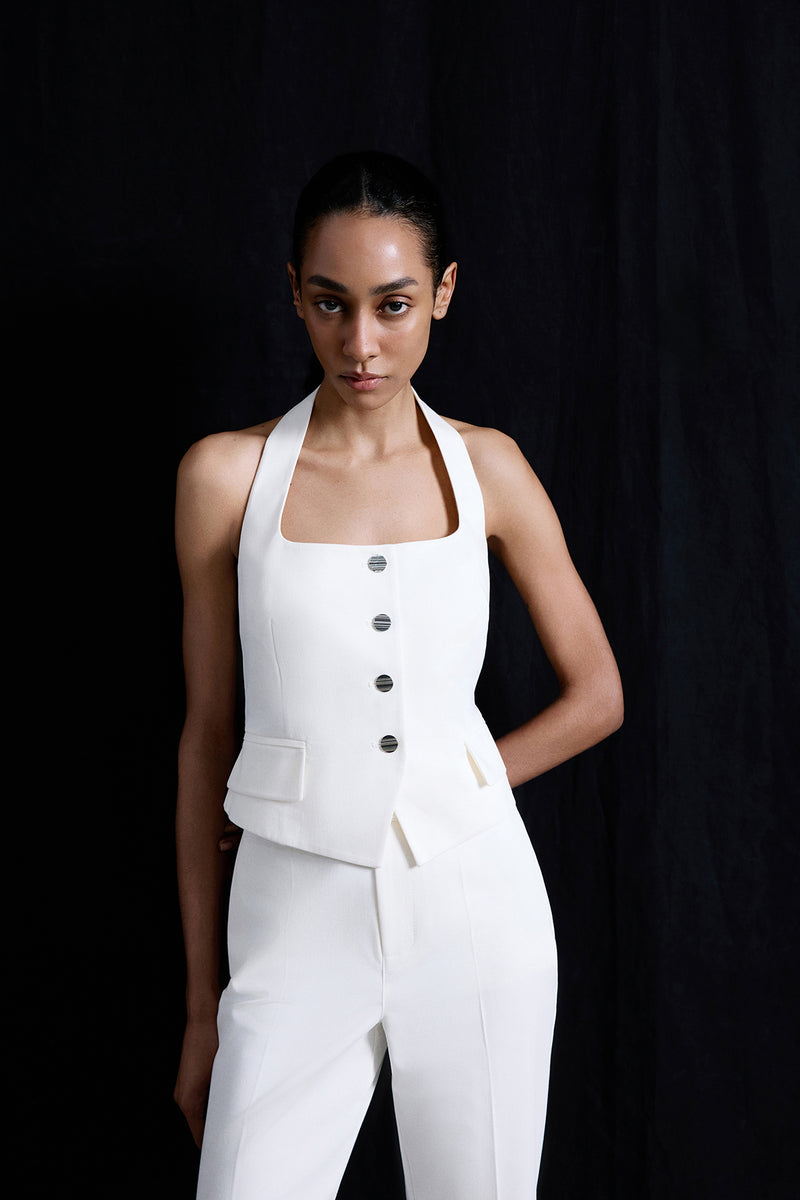 Back Cut-Out Denim Textured Crop  Bustier