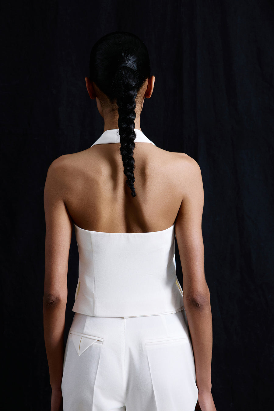 Back Cut-Out Denim Textured Crop  Bustier