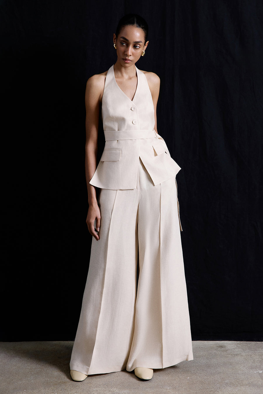 Back Cut-Out Linen Blend  Vest