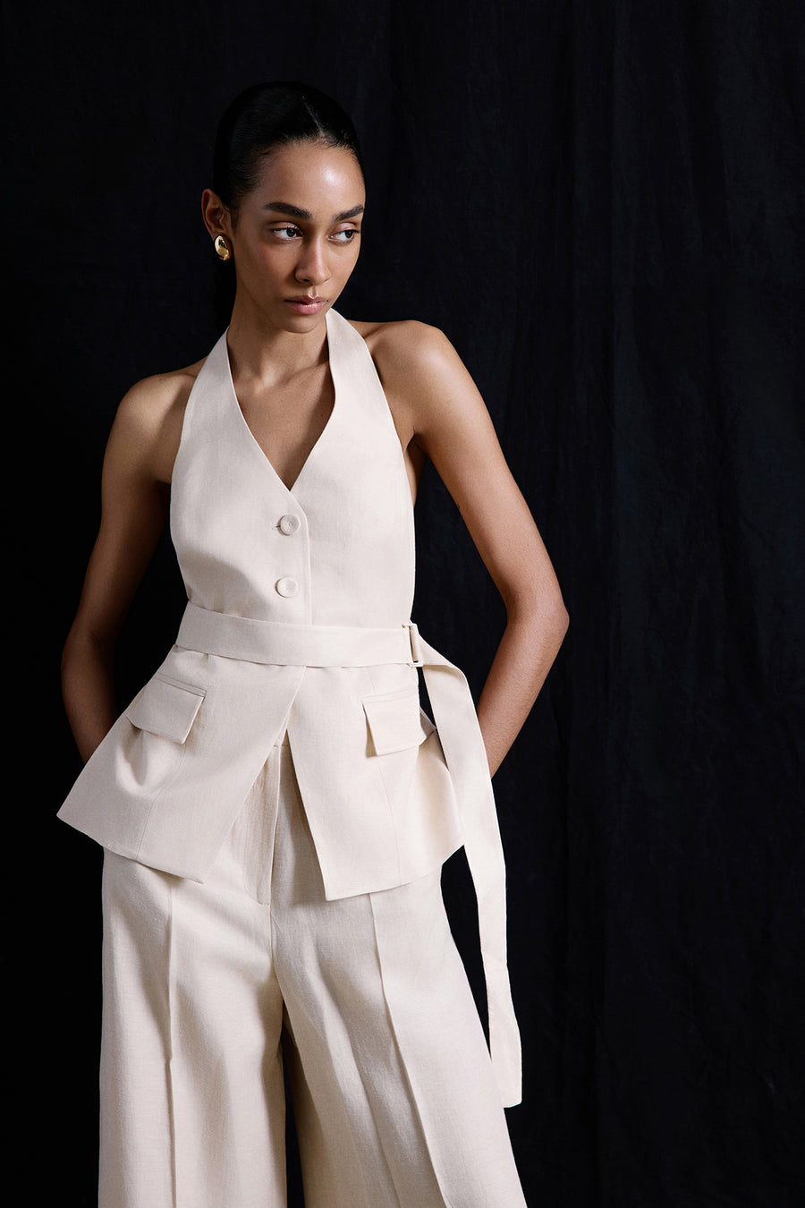 Back Cut-Out Linen Blend  Vest
