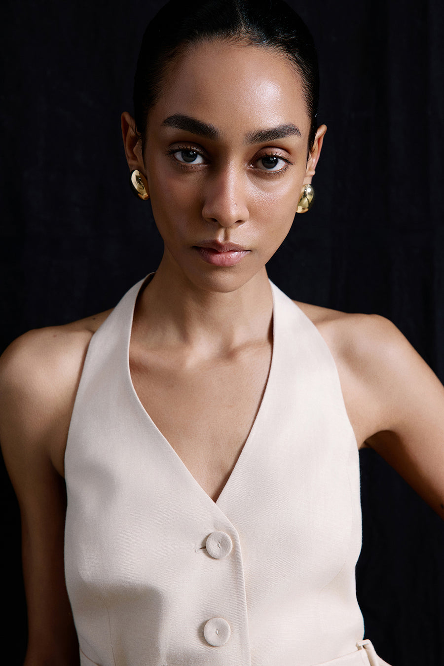 Back Cut-Out Linen Blend  Vest