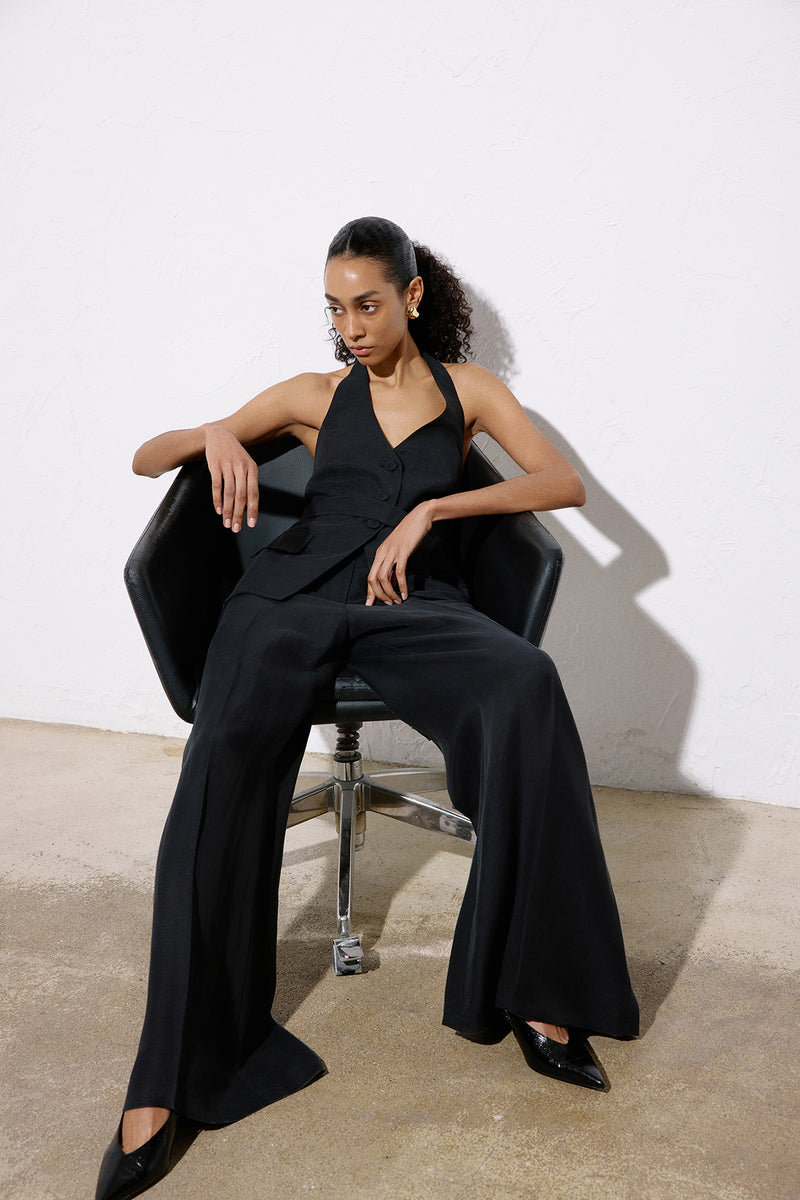 Back Cut-Out Linen Blend  Vest