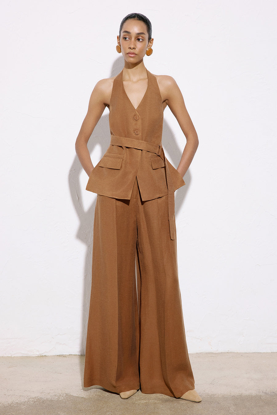 Back Cut-Out Linen Blend  Vest