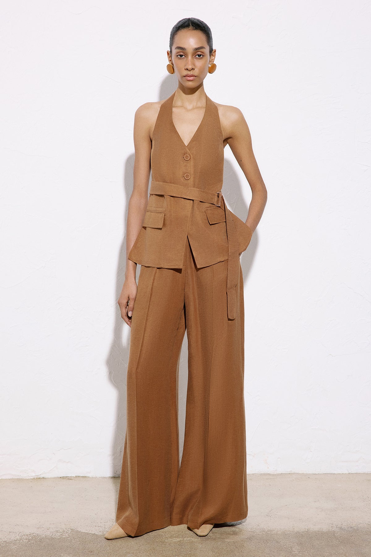 Back Cut-Out Linen Blend  Vest