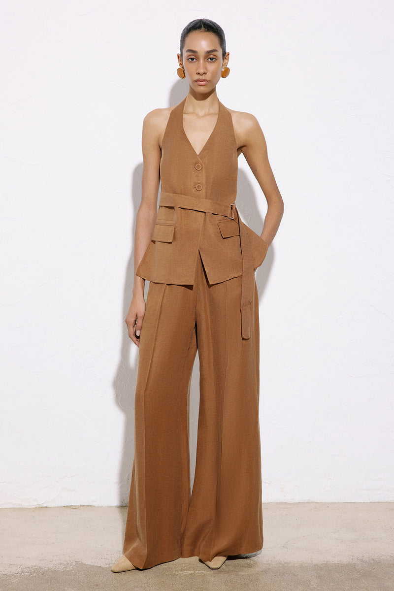 Back Cut-Out Linen Blend  Vest