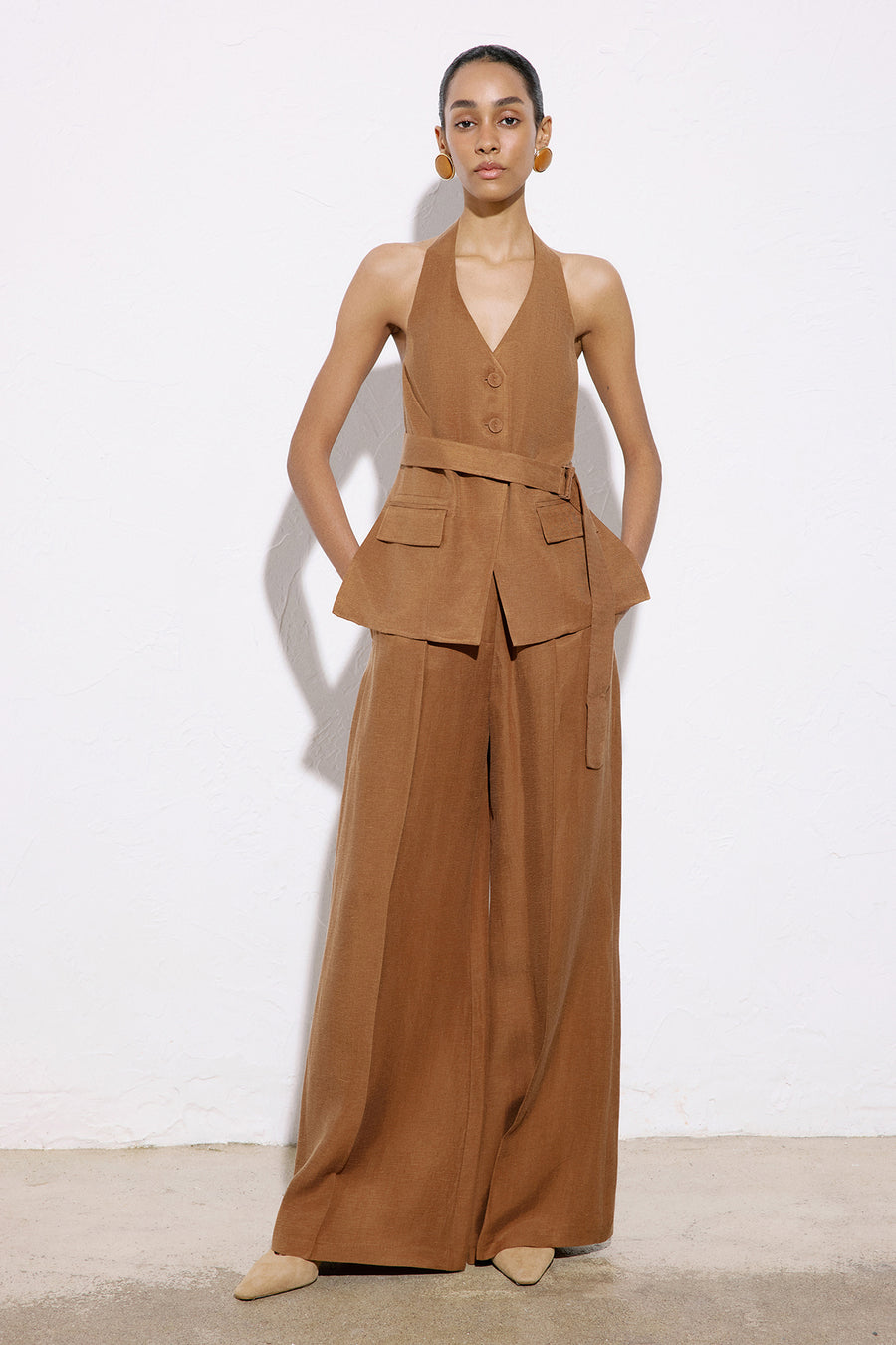 Back Cut-Out Linen Blend  Vest