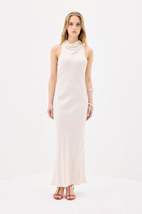 Ecru Backless Elegant Long Dress