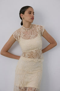 Ecru Backless Lace  Blouse