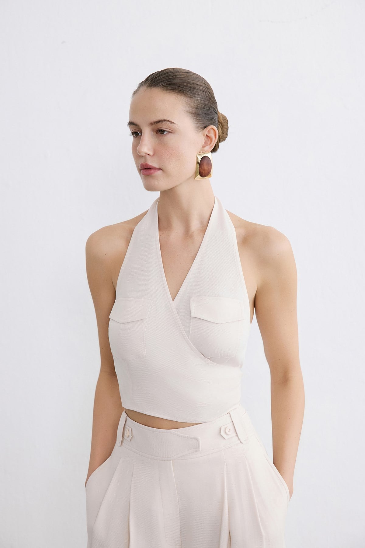 Backless Wrap Crop  Blouse