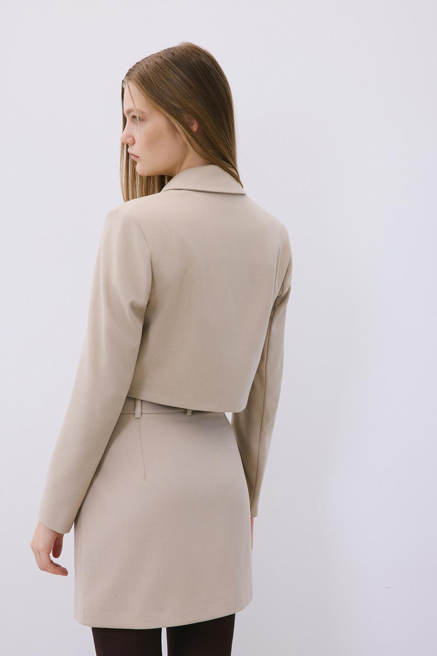 Beige Belted Mini Skirt with Zipper