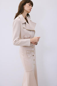 Beige Biker Jacket With Gold Details