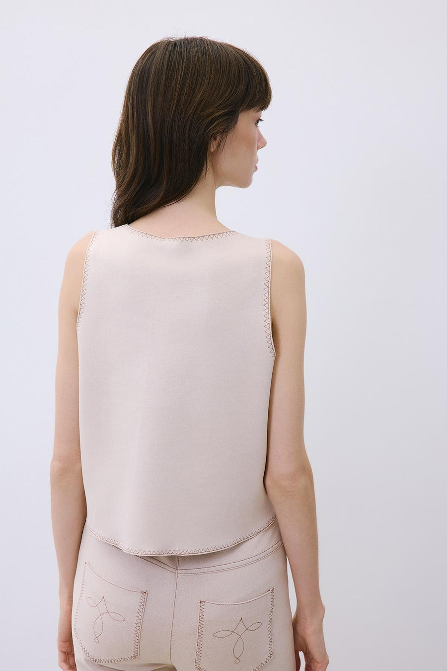 Suede Crop Blouse with Contrast Stitch