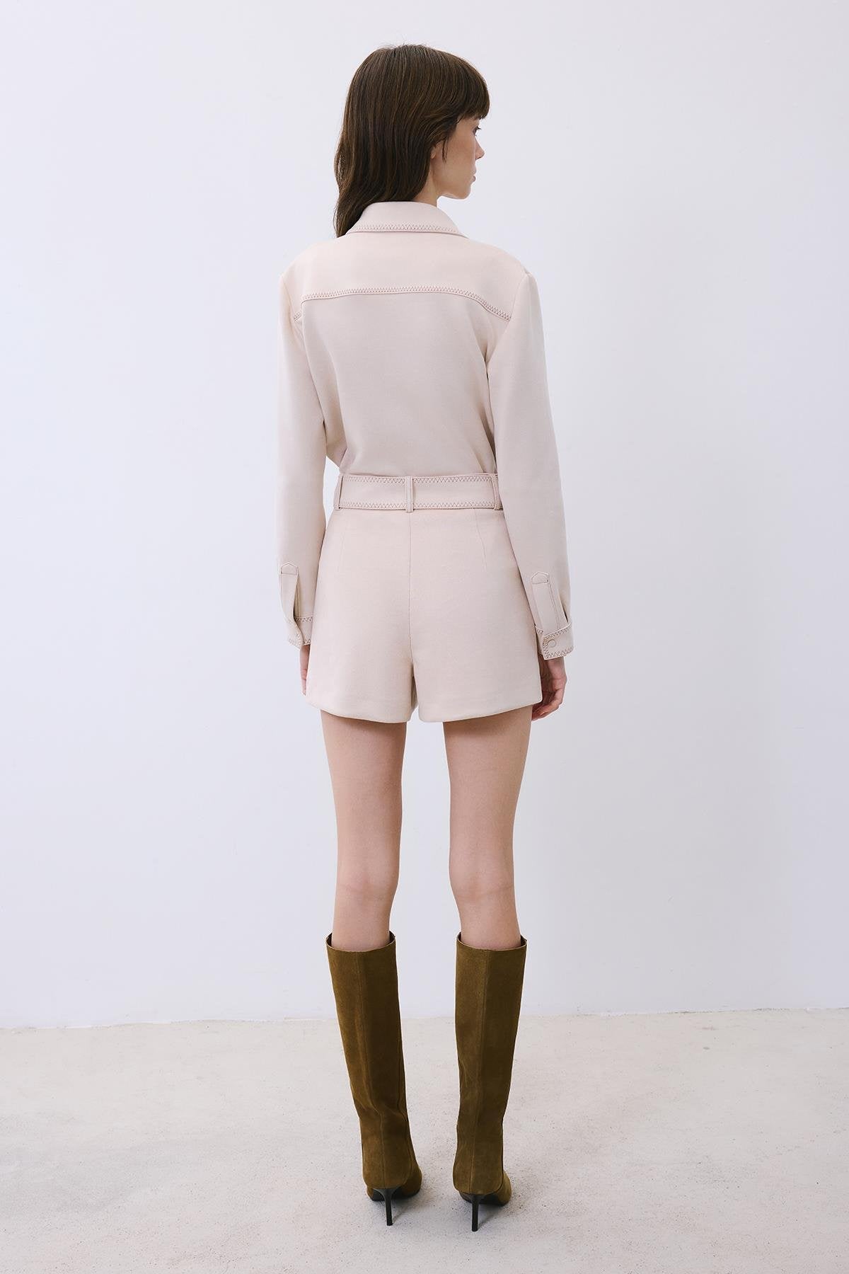 Suede Shorts with Contrast Stitch
