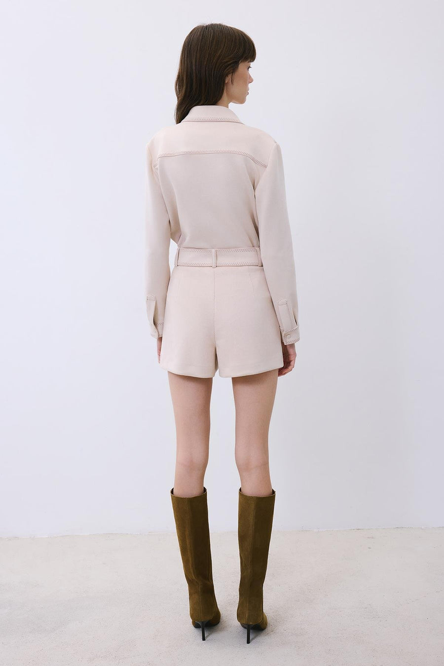 Suede Shorts with Contrast Stitch