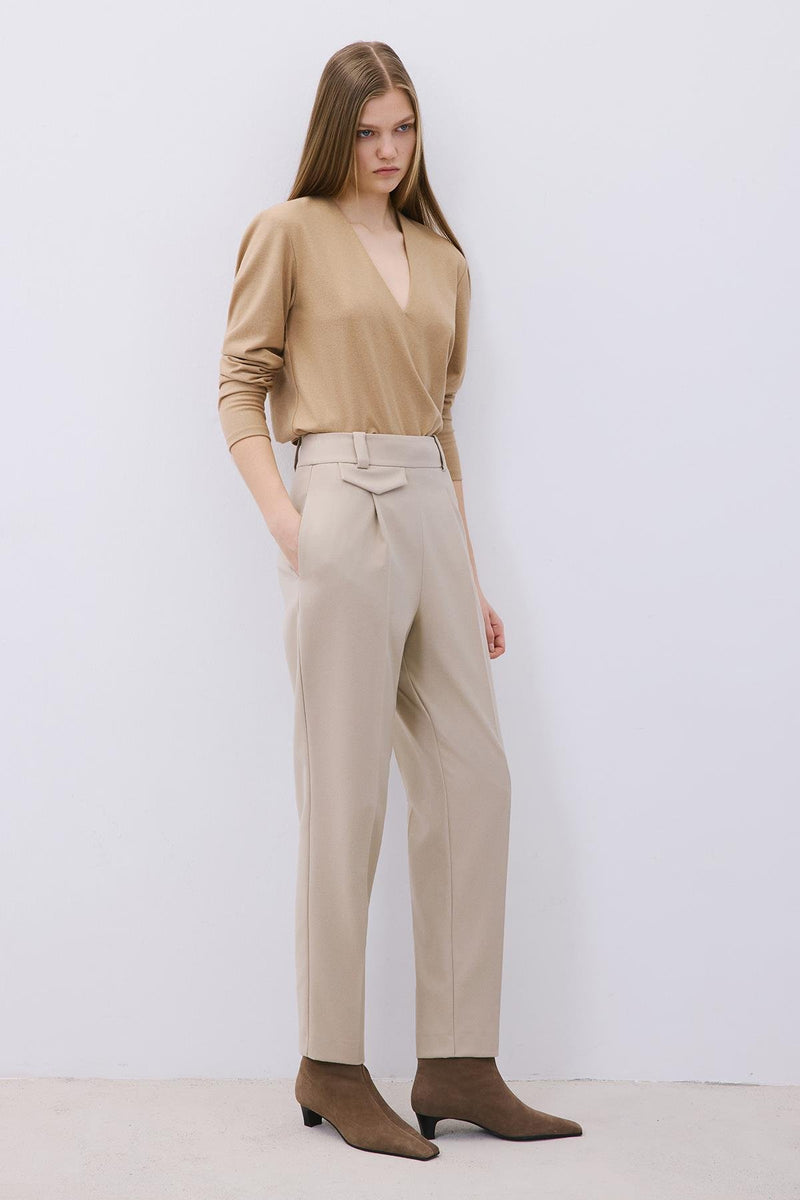 Wool-Blend Pleated High Waist Pants