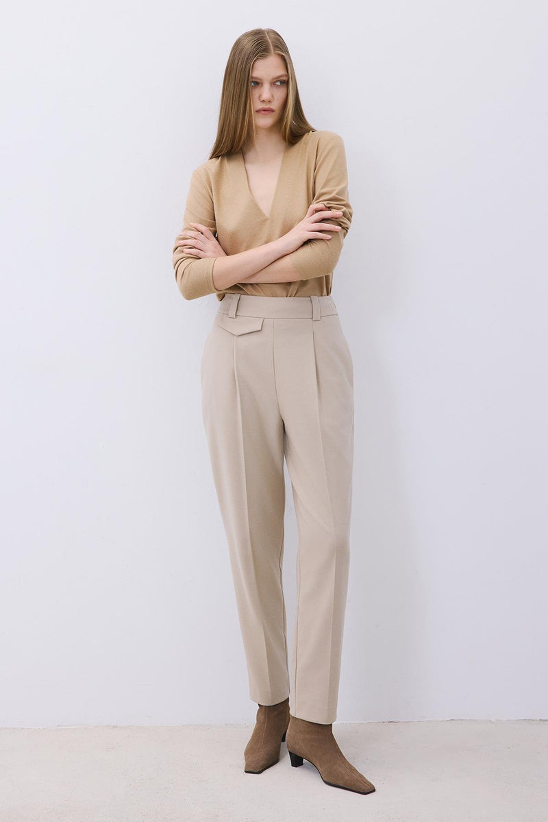 Wool-Blend Pleated High Waist Pants