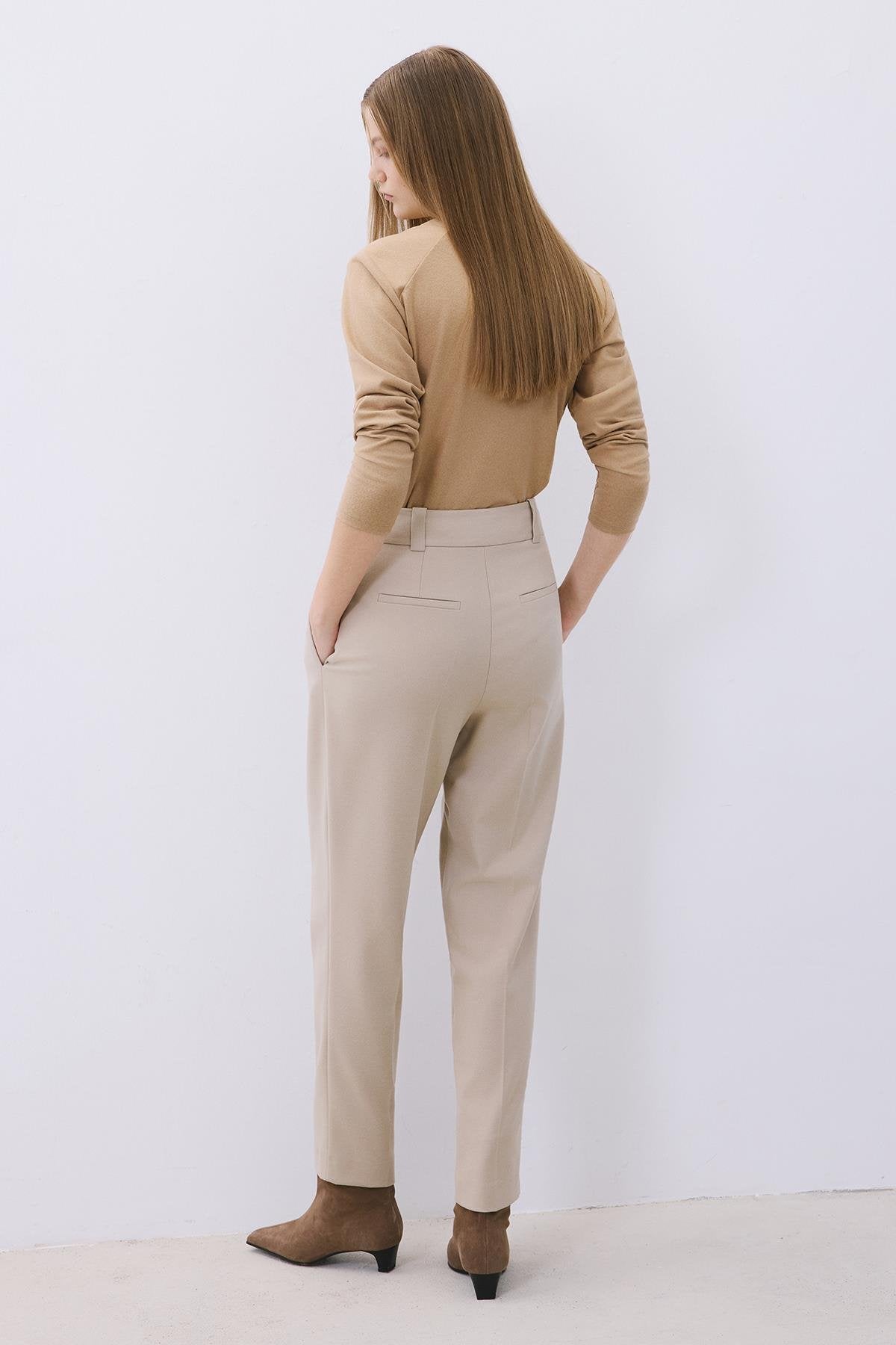 Wool-Blend Pleated High Waist Pants