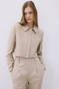 Beige Wool-blend Zip-up Crop Jacket
