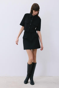 Black Belted Mini Skirt With Zipper