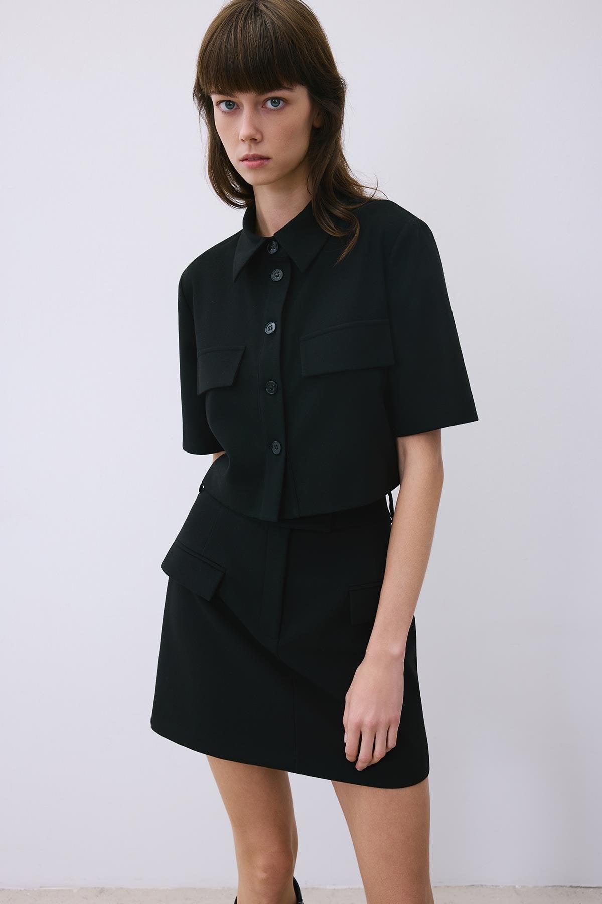 Beige Belted Mini Skirt with Zipper