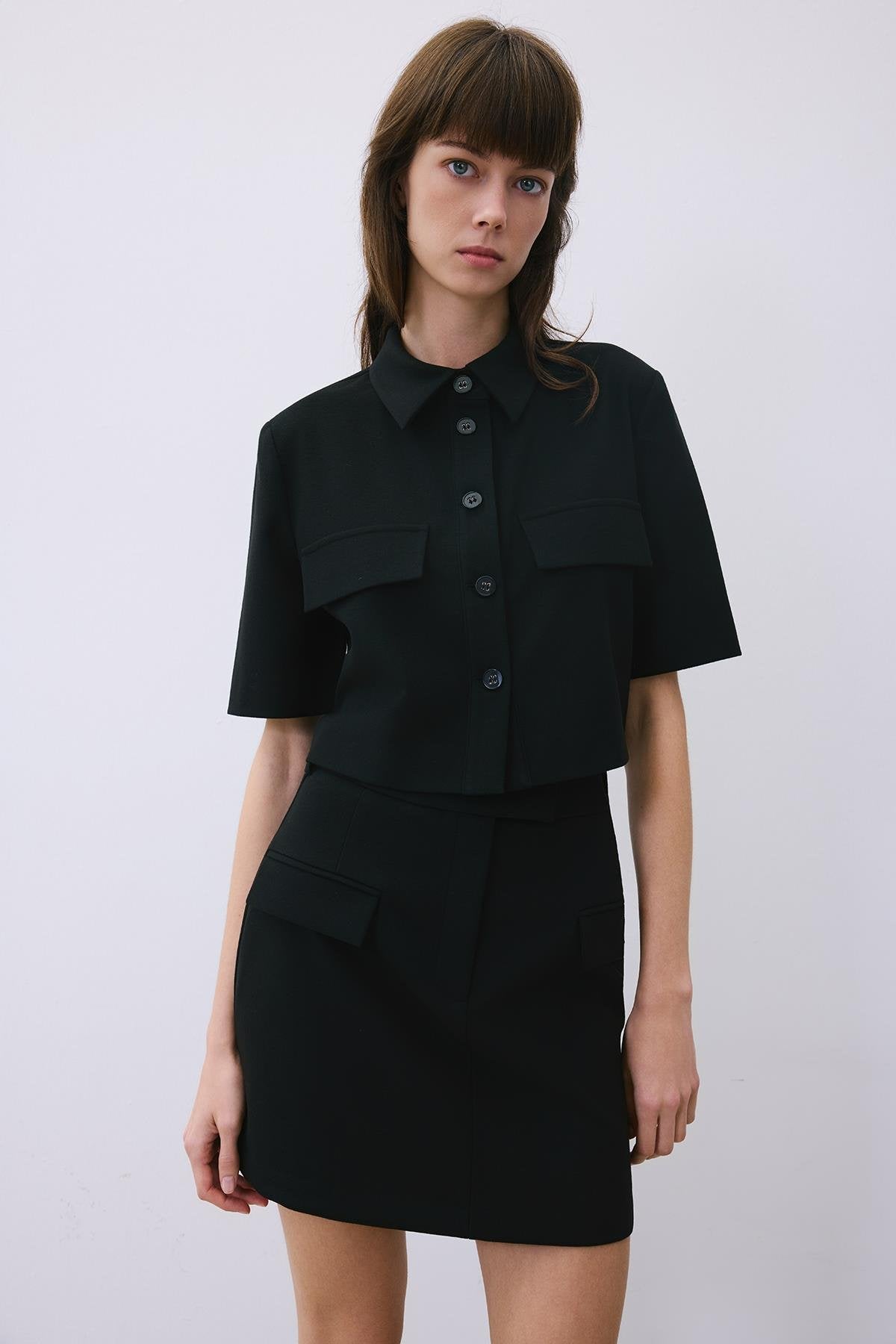 Beige Belted Mini Skirt with Zipper