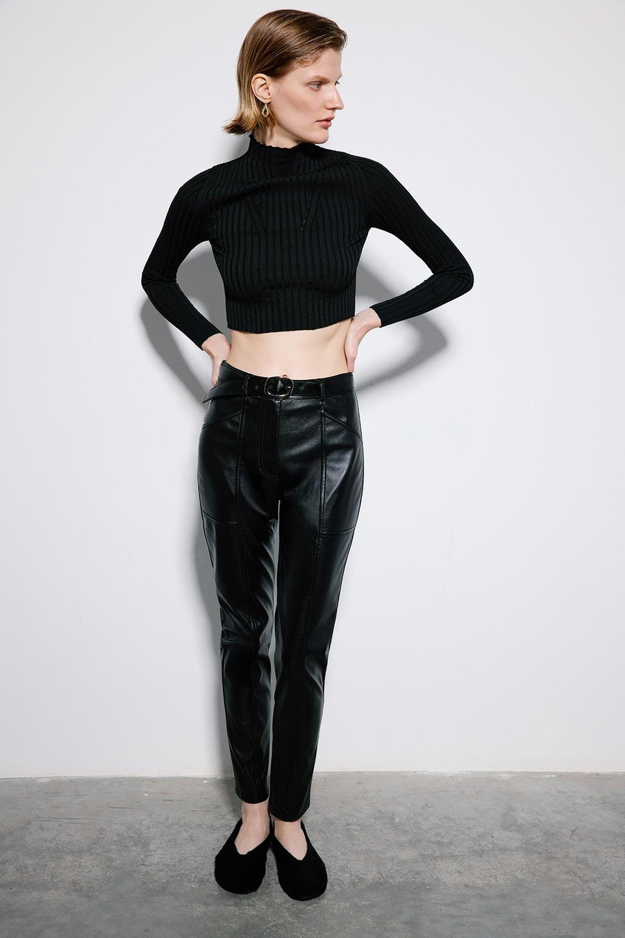 Leather Trousers With Metal Buckle