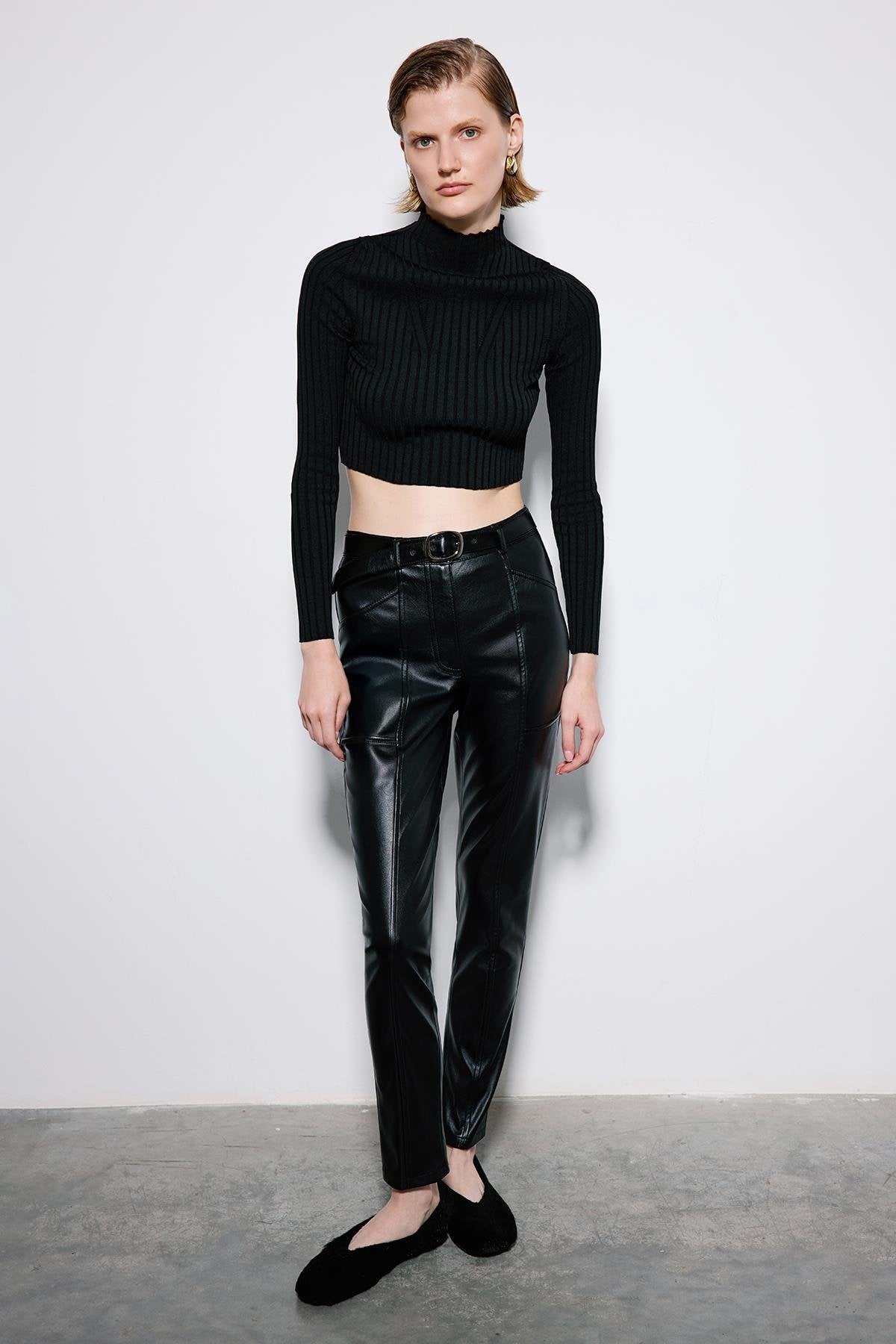 Leather Trousers With Metal Buckle