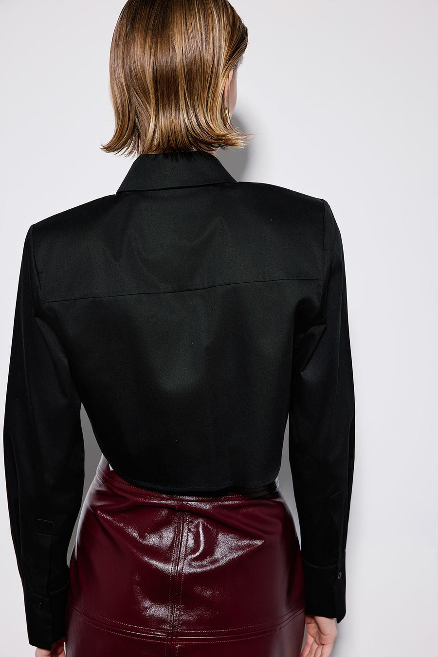 White Poplin Long Sleeve Shirt With Shoulder Pads