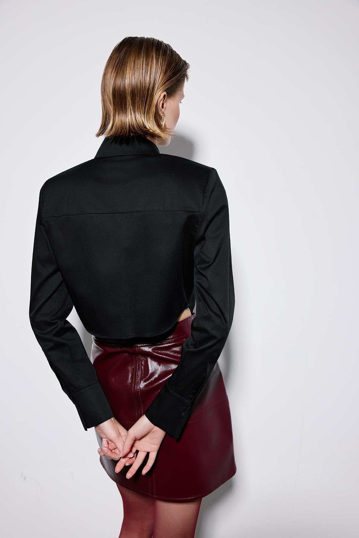 White Poplin Long Sleeve Shirt With Shoulder Pads